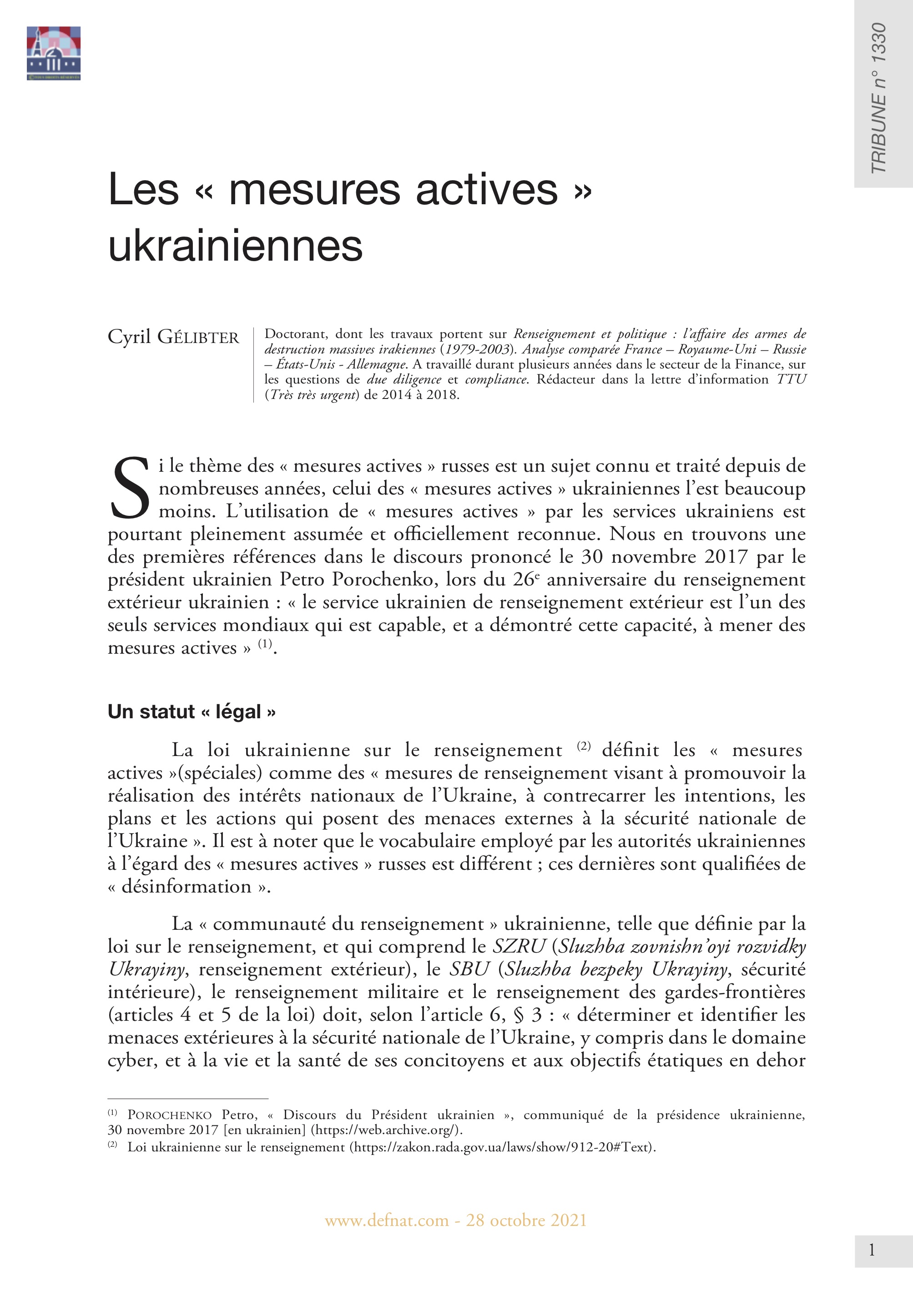 Les « mesures actives » ukrainiennes (T 1330)
